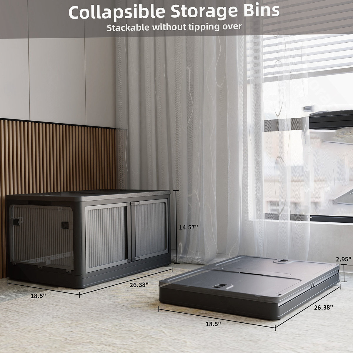 3-Pack Transparent Stackable Storage Bins with 5 Doors to Open with Wheels, Folding Plastic Craft Containers Large Closet Organizers Box